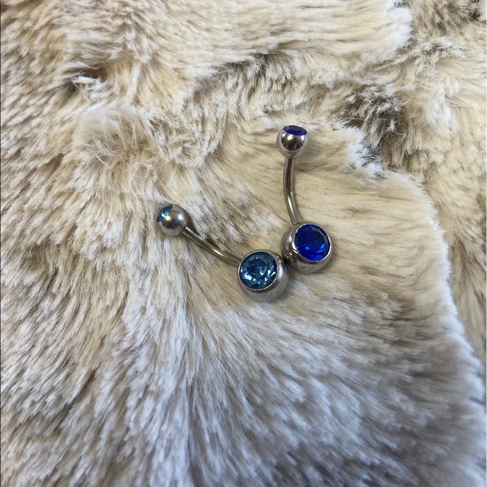 Blue CZ Surgical Steel 14g Belly Button Rings (2)